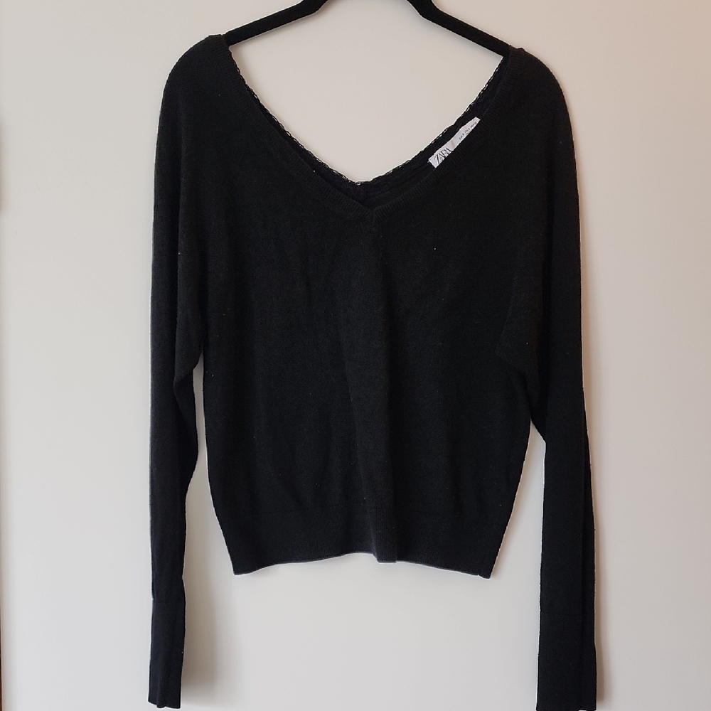 Zara V Neck Black Knit Top